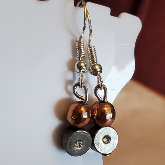 Silver and Copper Toned Dangle Hook Earrings Style - Picture 2 of 2